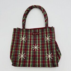 Longaberger 2009 Tote Snowflake/Holiday Plaid Fabric 9" x 9.5" Double Handle